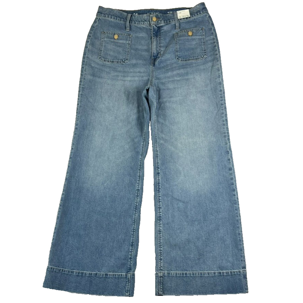 J Crew Jeans Women's Size 34 High Rise Wide Leg Trouser Medium Wash Sailor NWT - Picture 1 of 13